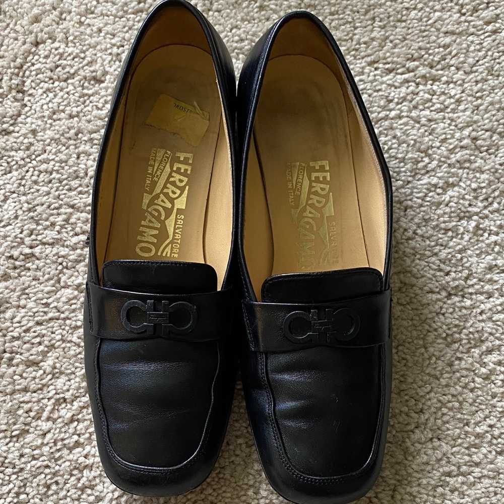 Salvatore Ferragamo Black Leather Gancini Loafers